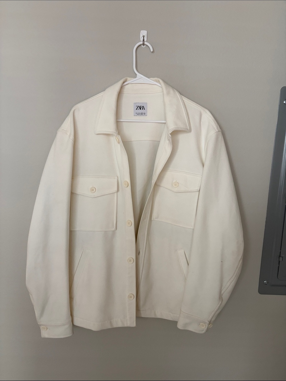 Zara Men's Off-White Button-Up Shirt Jacket